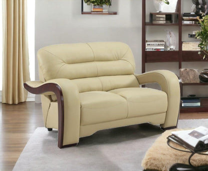 Three Piece Indoor Beige Genuine Leather Six Person Seating Set - FurniFindUSA