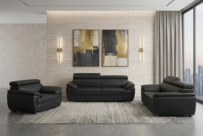 Three Piece Indoor Black Genuine Leather Six Person Seating Set HomeRoots