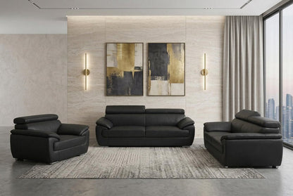 Three Piece Indoor Black Genuine Leather Six Person Seating Set HomeRoots