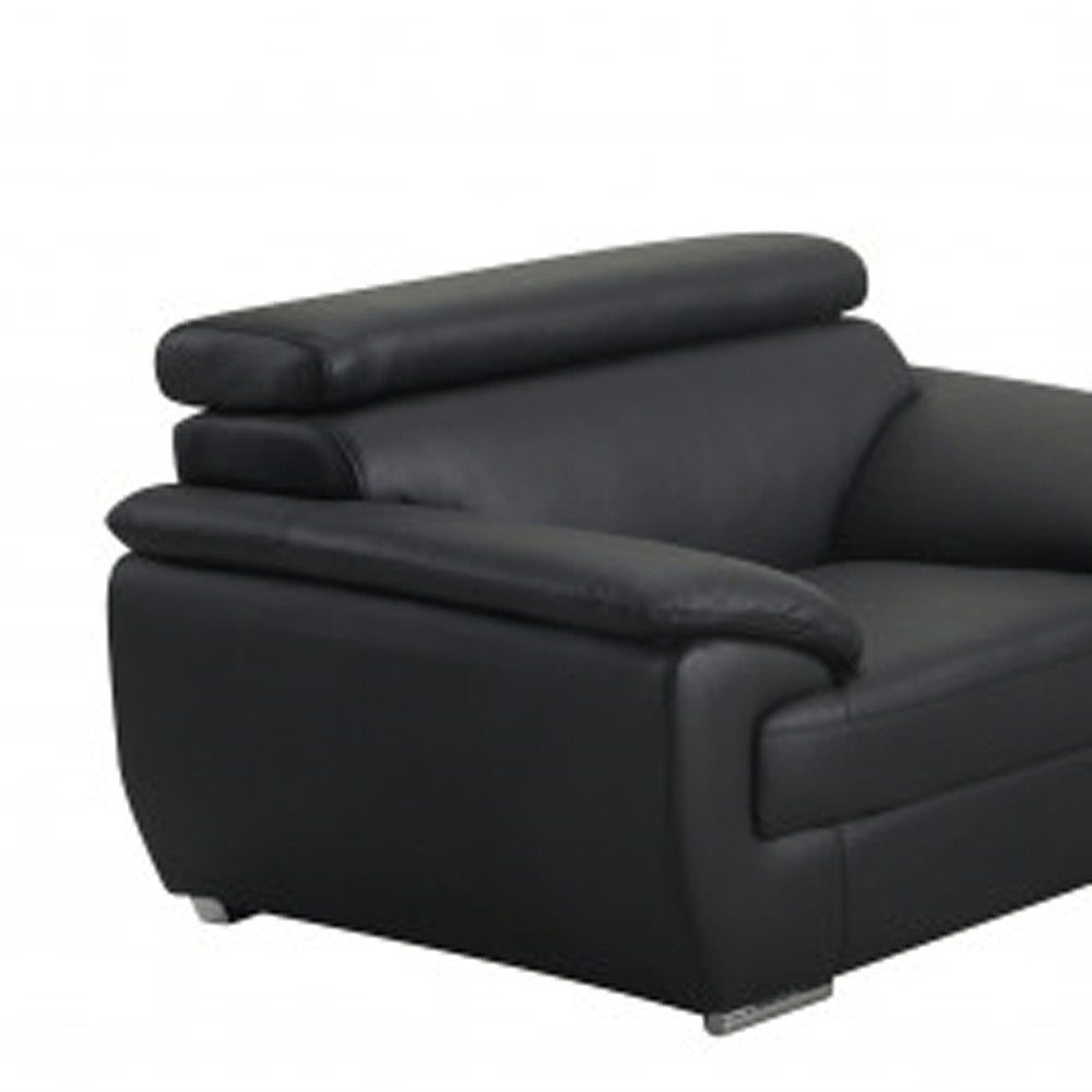 Three Piece Indoor Black Genuine Leather Six Person Seating Set HomeRoots