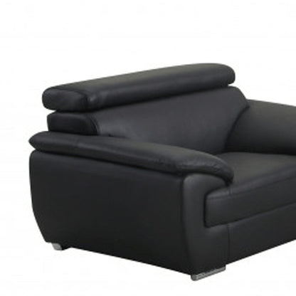 Three Piece Indoor Black Genuine Leather Six Person Seating Set HomeRoots