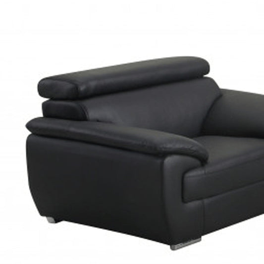 Three Piece Indoor Black Genuine Leather Six Person Seating Set HomeRoots