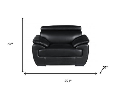 Three Piece Indoor Black Genuine Leather Six Person Seating Set HomeRoots