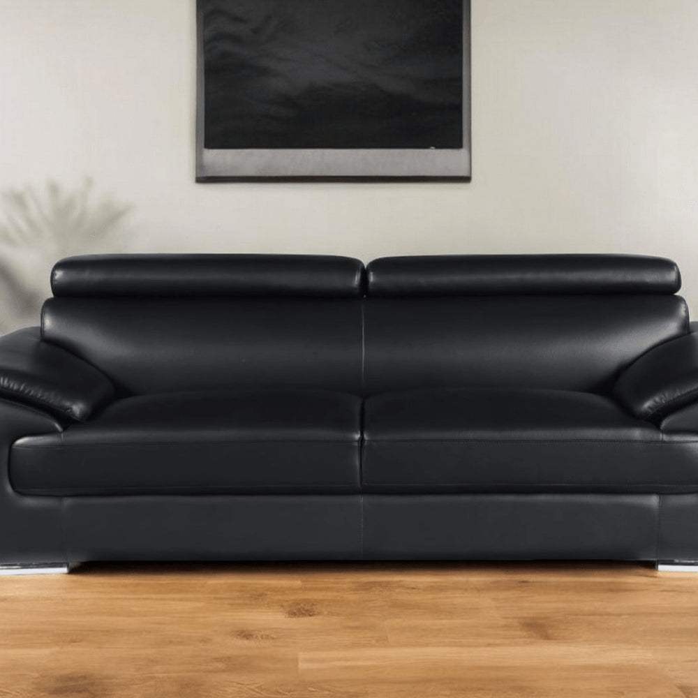 86" Black Leather Sofa With Silver Legs HomeRoots