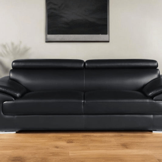 86" Black Leather Sofa With Silver Legs HomeRoots