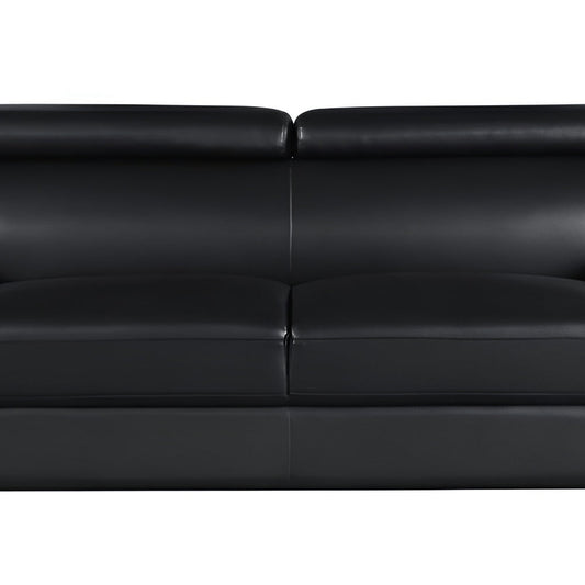 86" Black Leather Sofa With Silver Legs