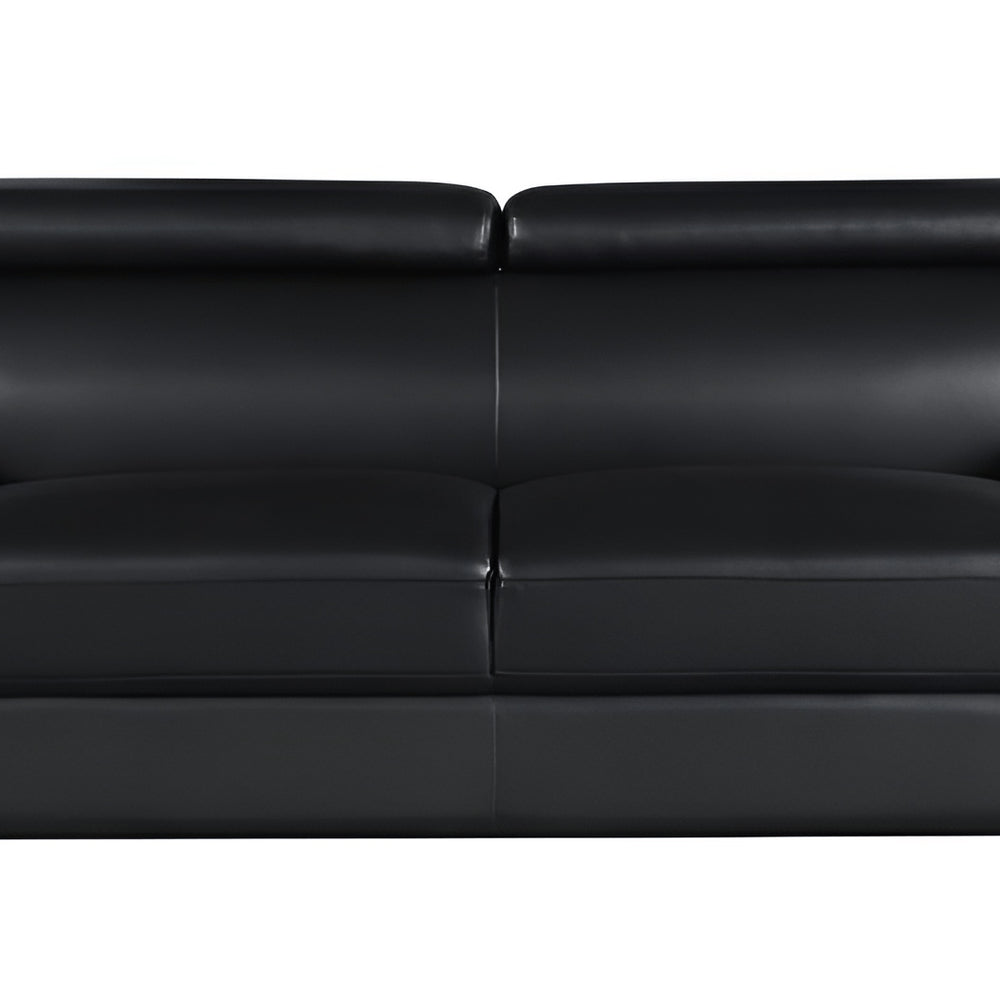 86" Black Leather Sofa With Silver Legs HomeRoots