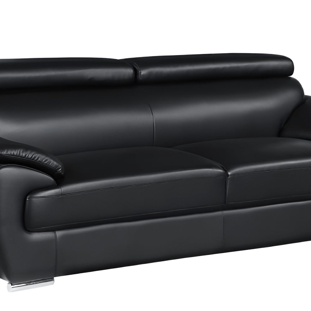 86" Black Leather Sofa With Silver Legs HomeRoots