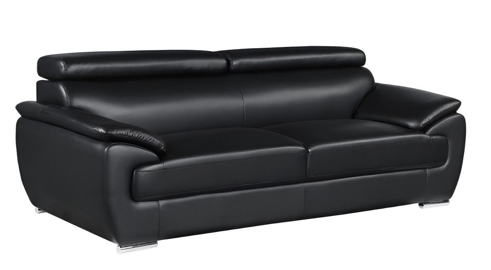 86" Black Leather Sofa With Silver Legs HomeRoots