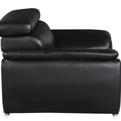 86" Black Leather Sofa With Silver Legs HomeRoots