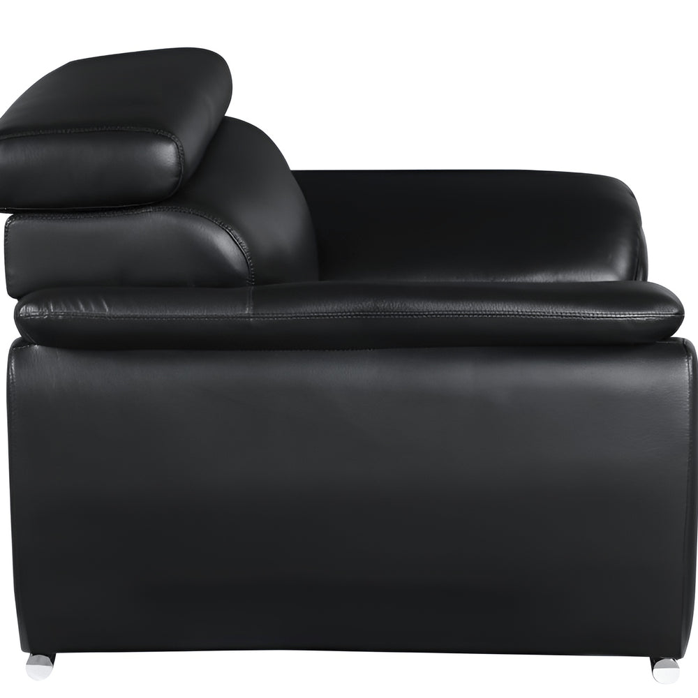 86" Black Leather Sofa With Silver Legs HomeRoots