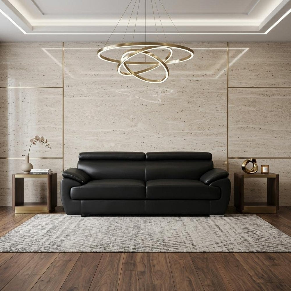 86" Black Leather Sofa With Silver Legs HomeRoots