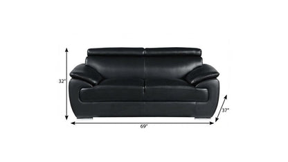 69" Black And Silver Faux Leather Loveseat HomeRoots