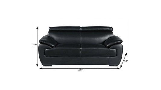 69" Black And Silver Faux Leather Loveseat HomeRoots