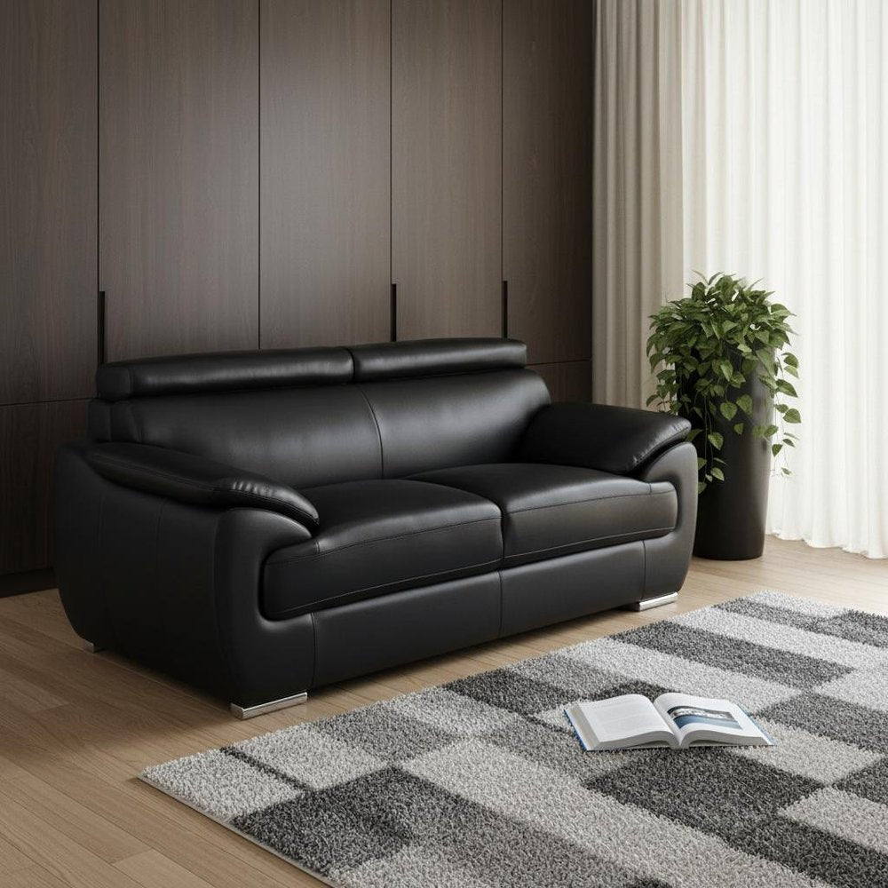 69" Black And Silver Faux Leather Loveseat HomeRoots