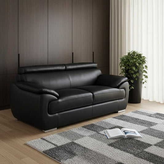 69" Black And Silver Faux Leather Loveseat HomeRoots