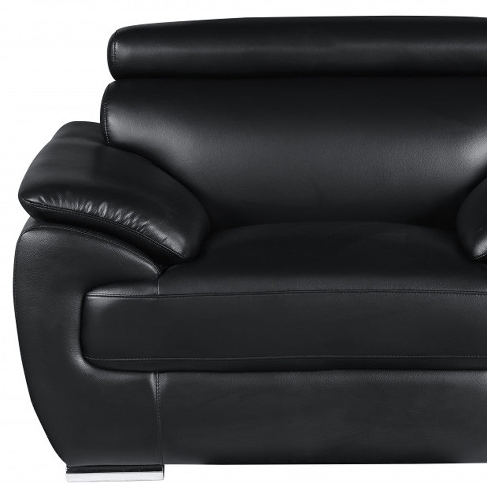38" Black And White Genuine Leather Chair and a Half HomeRoots