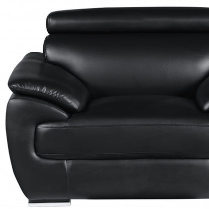 38" Black And White Genuine Leather Chair and a Half HomeRoots