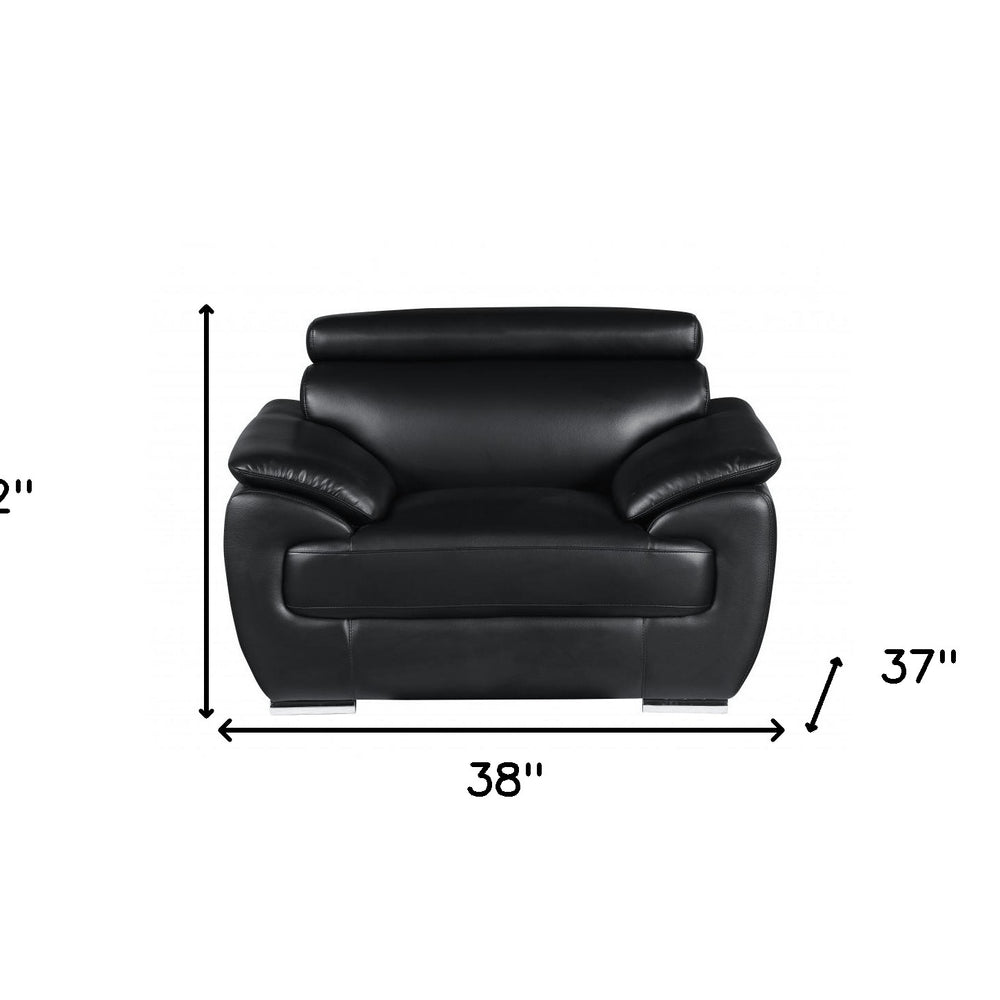 38" Black And White Genuine Leather Chair and a Half HomeRoots