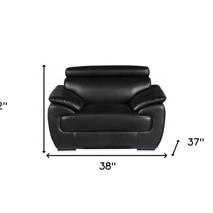 38" Black And White Genuine Leather Chair and a Half HomeRoots