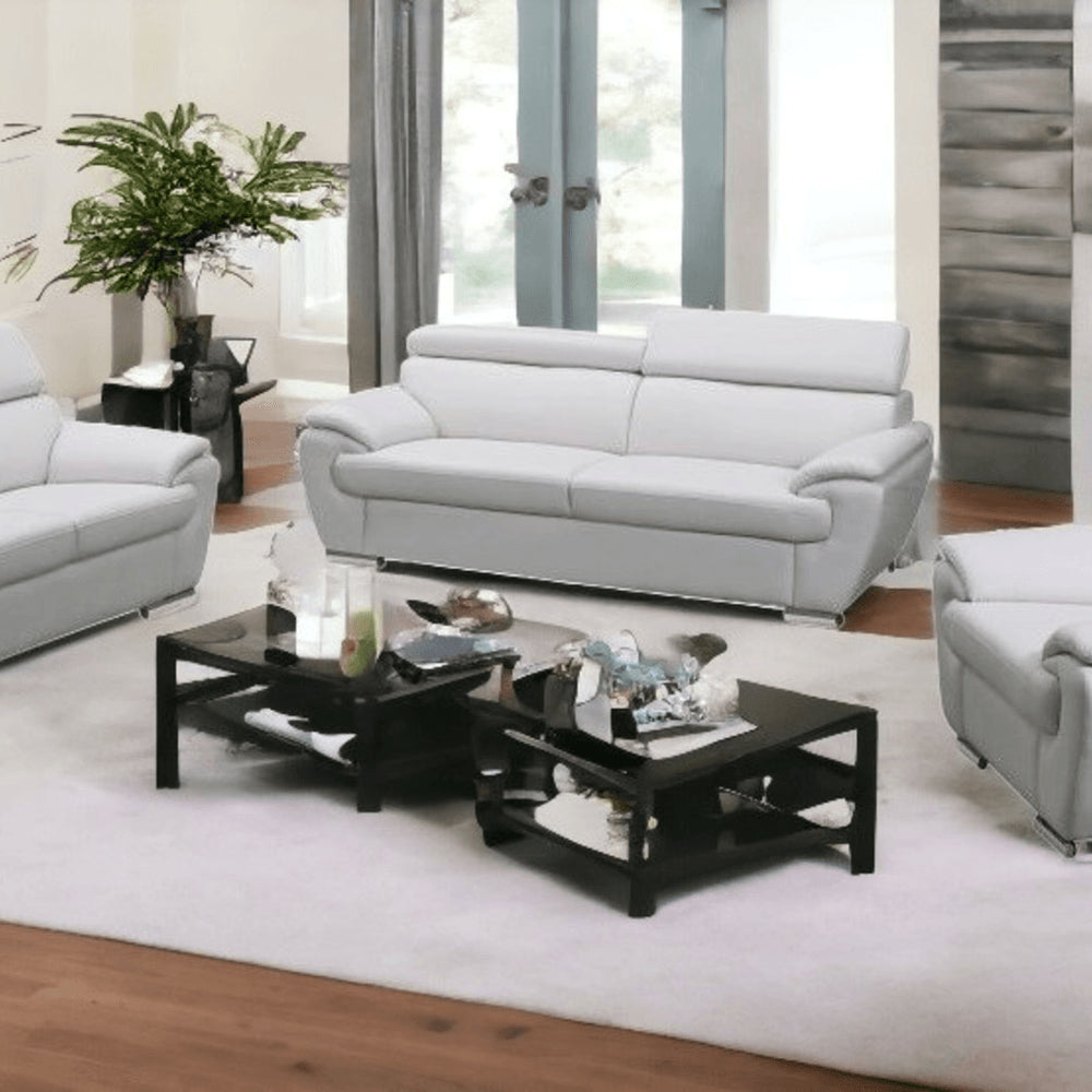 Three Piece Indoor White Genuine Leather Six Person Seating Set HomeRoots