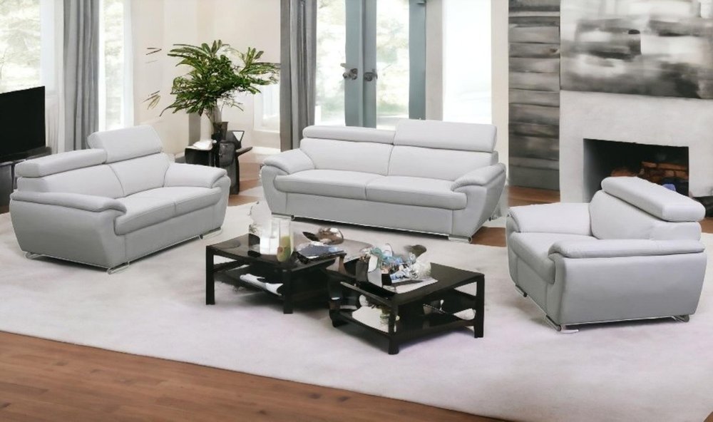 Three Piece Indoor White Genuine Leather Six Person Seating Set HomeRoots