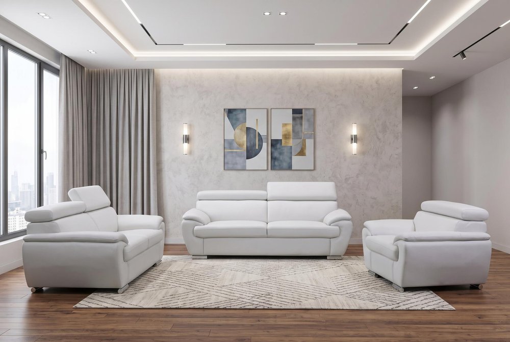 Three Piece Indoor White Genuine Leather Six Person Seating Set HomeRoots