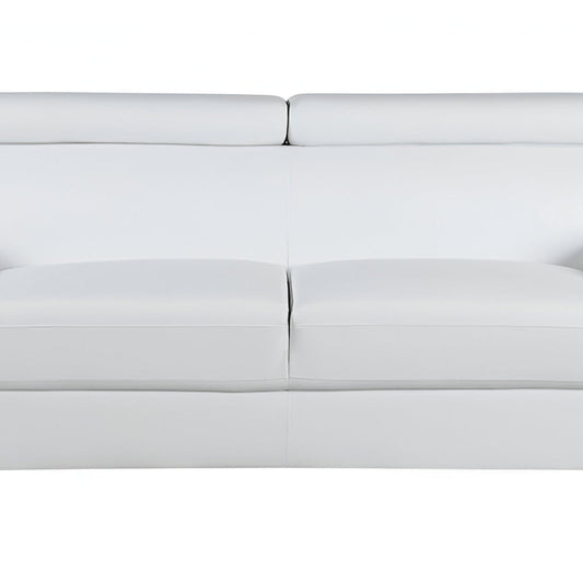86" White Leather Sofa With Silver Legs HomeRoots