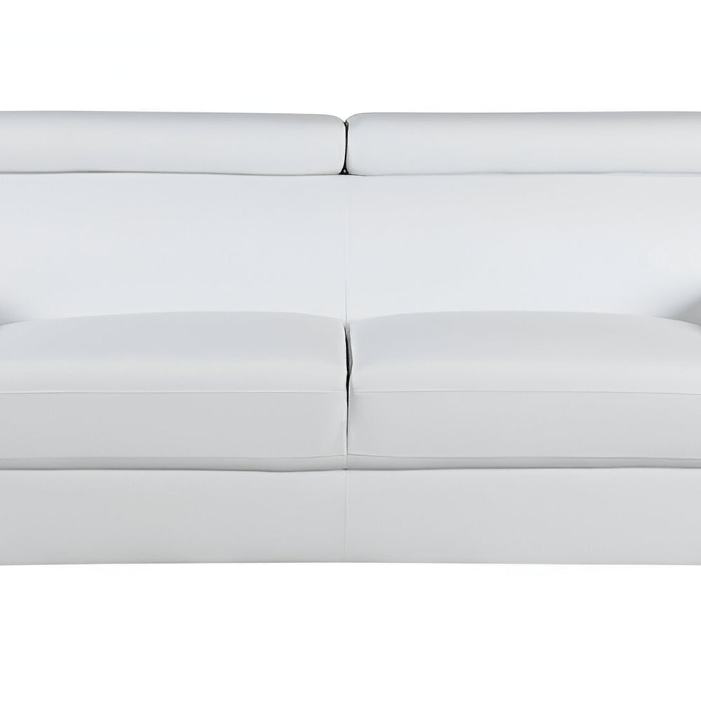 86" White Leather Sofa With Silver Legs HomeRoots