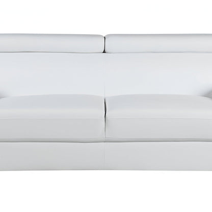 86" White Leather Sofa With Silver Legs HomeRoots