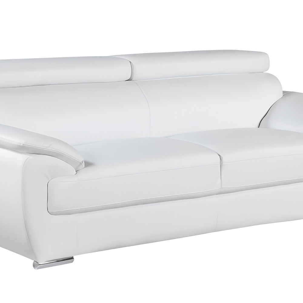 86" White Leather Sofa With Silver Legs HomeRoots