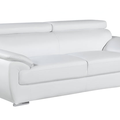 86" White Leather Sofa With Silver Legs HomeRoots