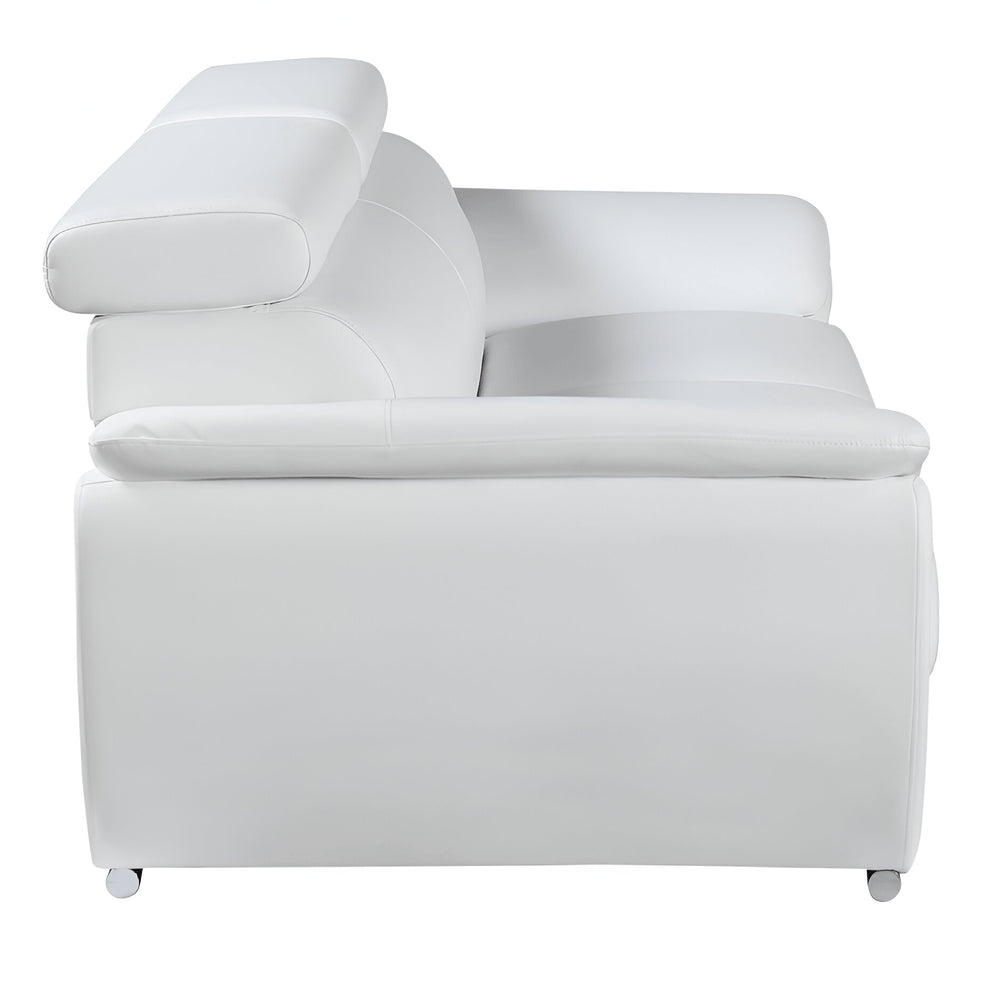 86" White Leather Sofa With Silver Legs HomeRoots