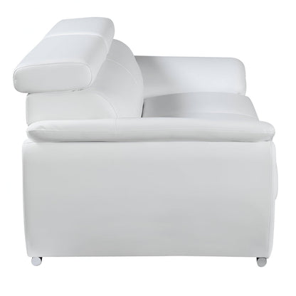 86" White Leather Sofa With Silver Legs HomeRoots
