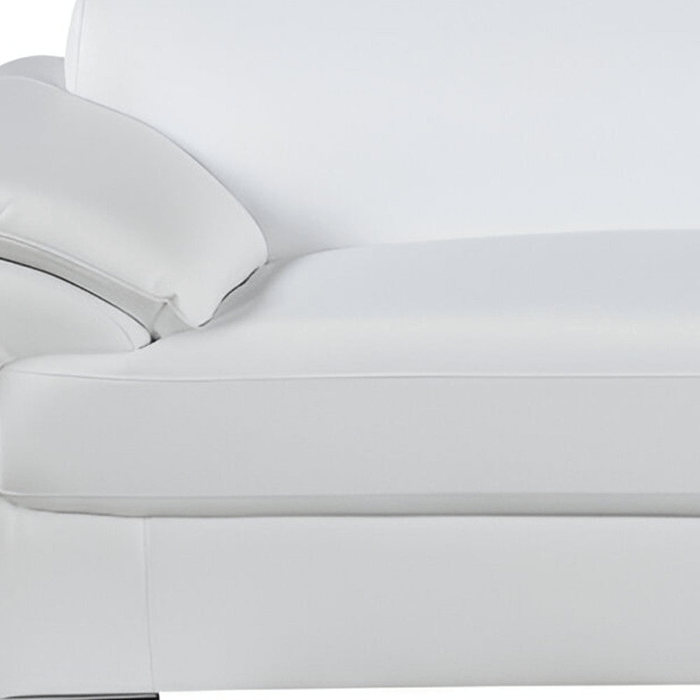 86" White Leather Sofa With Silver Legs HomeRoots