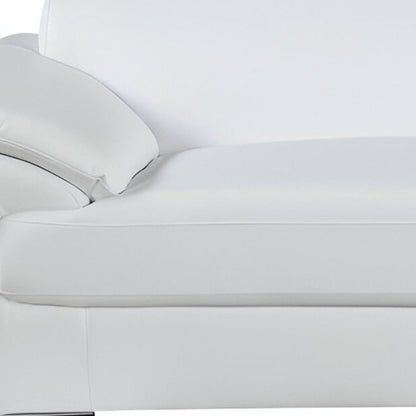 86" White Leather Sofa With Silver Legs HomeRoots