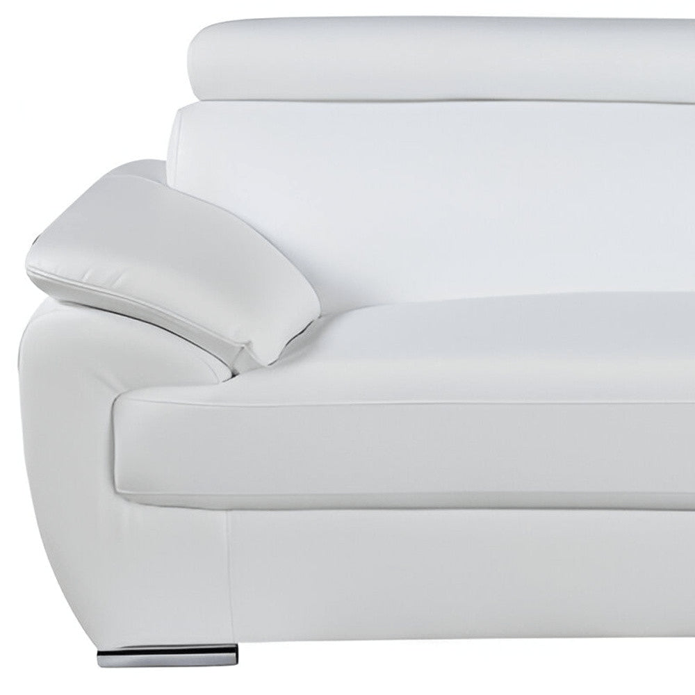 86" White Leather Sofa With Silver Legs HomeRoots