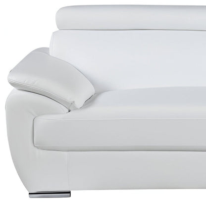 86" White Leather Sofa With Silver Legs HomeRoots