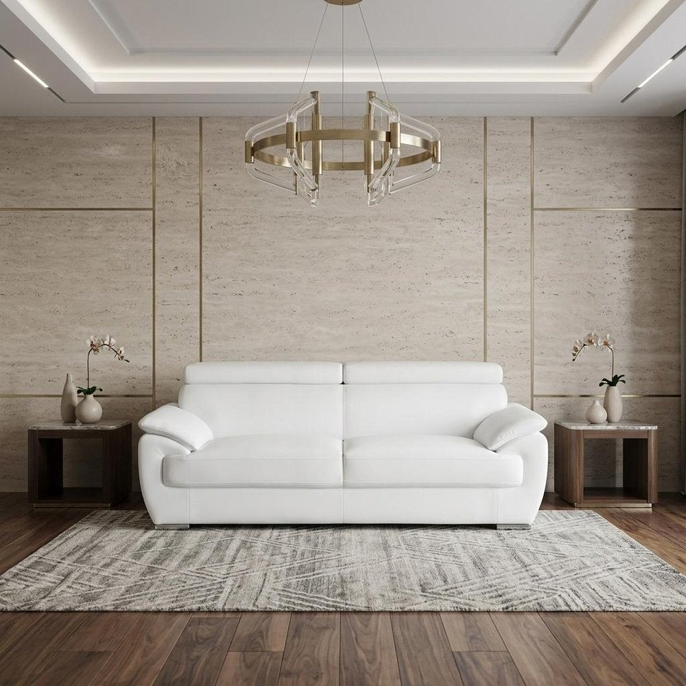86" White Leather Sofa With Silver Legs HomeRoots