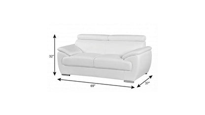 69" White And Silver Faux Leather Loveseat HomeRoots