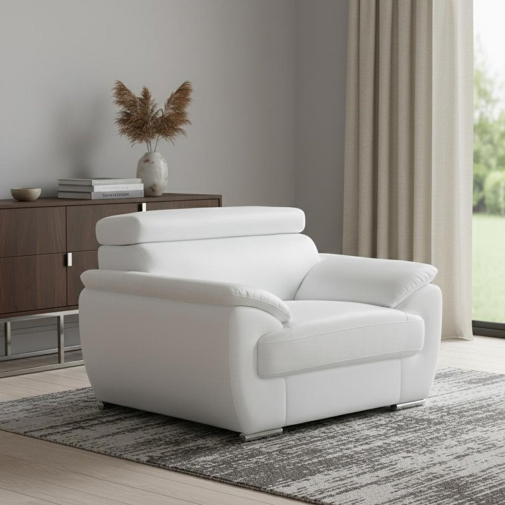 38" White And Silver Genuine Leather Chair and a Half HomeRoots