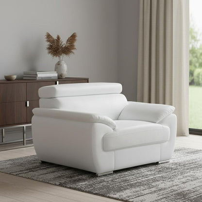 38" White And Silver Genuine Leather Chair and a Half HomeRoots
