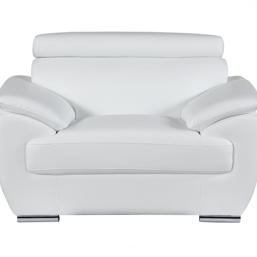 38" White And Silver Genuine Leather Chair and a Half HomeRoots