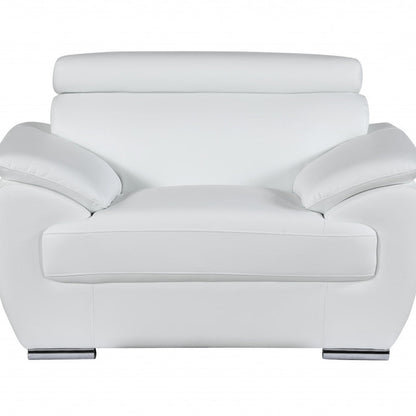 38" White And Silver Genuine Leather Chair and a Half HomeRoots