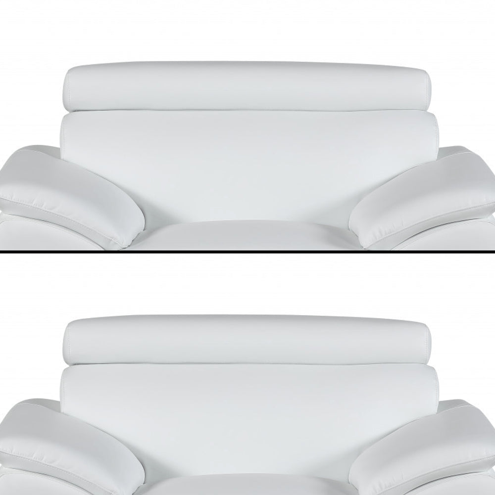 38" White And Silver Genuine Leather Chair and a Half HomeRoots