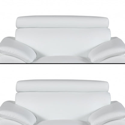 38" White And Silver Genuine Leather Chair and a Half HomeRoots