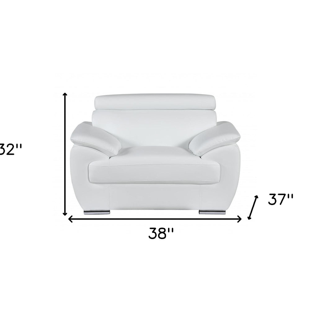 38" White And Silver Genuine Leather Chair and a Half HomeRoots