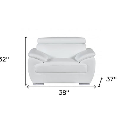 38" White And Silver Genuine Leather Chair and a Half HomeRoots