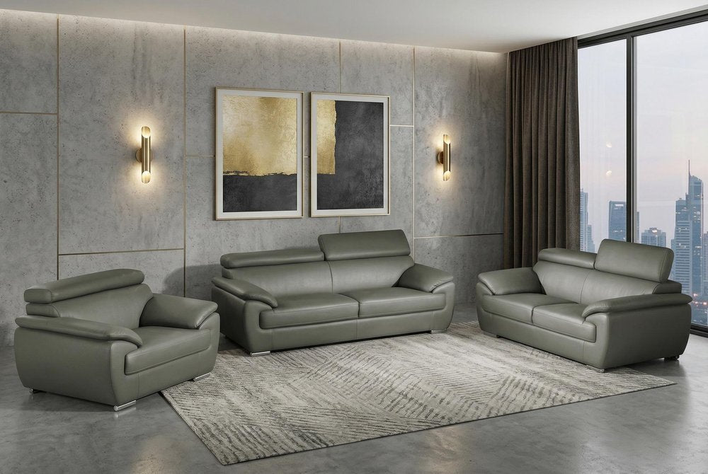 Three Piece Indoor Gray Genuine Leather Six Person Seating Set HomeRoots