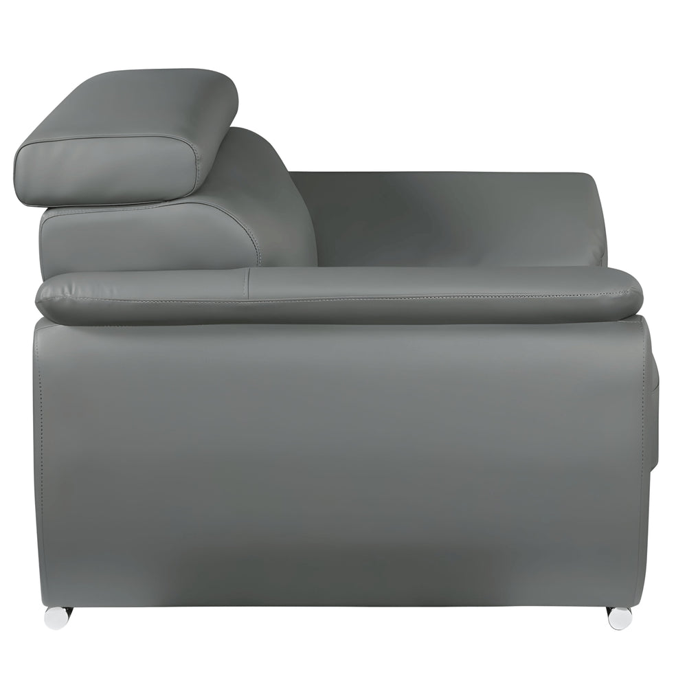 86" Gray Leather Sofa With Silver Legs HomeRoots